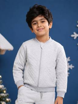 KiddoPanti - Grey Solid Cotton Blend Regular Jacket