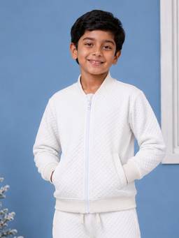 KiddoPanti - Ivory Solid Cotton Blend Regular Jacket