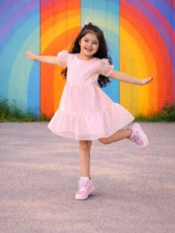 Babies of Wonder - Pink Polka Dots Organza A-Line Dress