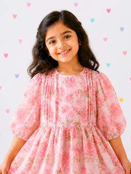 Babies of Wonder - Pink Floral Chiffon Regular Dress