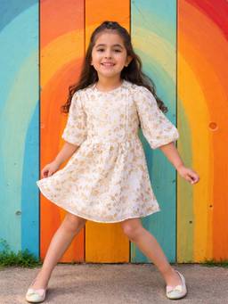 Babies of Wonder - Gold Floral Chiffon Regular Dress