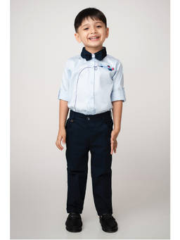Little Collars - Blue Printed Blended Formal Set