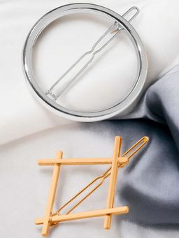 OOMPH - Gold and Silver Round and Square Hair Pins (Pack Of 2)