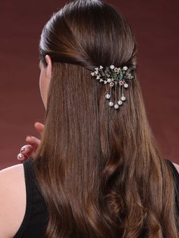 Vogue Panash - Women Gold-Plated Butterfly Shaped Embellished French Clip