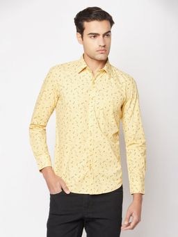 CRIMSOUNE CLUB - Men Lime Yellow Floral Print Shirt