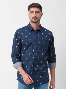 Spykar - Navy Blue Cotton Full Sleeve Printed Shirt for Men
