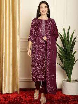 Stylee LIFESTYLE - Wine Wool Digital Printed Dress Material