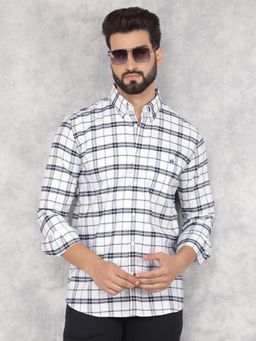 CRIMSOUNE CLUB - Mens White Checked Pure Cotton Shirt