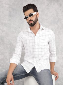 CRIMSOUNE CLUB - Mens White Checked Pure Cotton Shirt