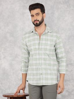 CRIMSOUNE CLUB - Mens Green Checked Pure Cotton Shirt