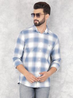 CRIMSOUNE CLUB - Mens Blue Checked Pure Cotton Shirt