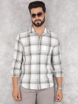 CRIMSOUNE CLUB - Mens Green Checked Pure Cotton Shirt