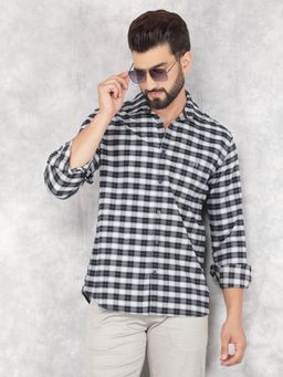 CRIMSOUNE CLUB - Mens Navy Blue Checked Pure Cotton Shirt