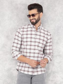 CRIMSOUNE CLUB - Mens Brown Checked Pure Cotton Shirt