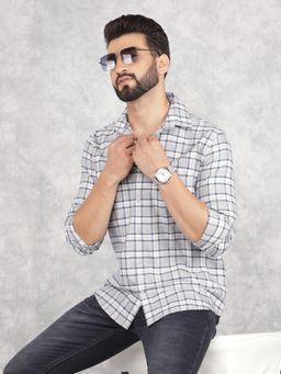 CRIMSOUNE CLUB - Mens Grey Checked Pure Cotton Shirt