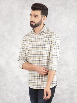 CRIMSOUNE CLUB - Mens Beige Checked Pure Cotton Shirt