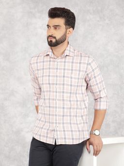 CRIMSOUNE CLUB - Mens Pink Checked Pure Cotton Shirt