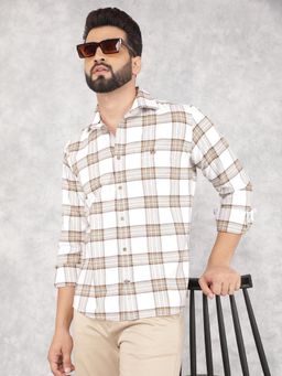 CRIMSOUNE CLUB - Mens White Checked Pure Cotton Shirt