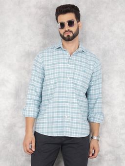 CRIMSOUNE CLUB - Mens Blue Checked Pure Cotton Shirt