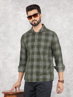 CRIMSOUNE CLUB - Mens Green Checked Pure Cotton Corduroy Shirt