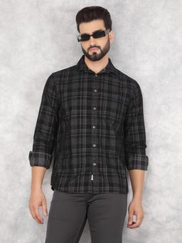 CRIMSOUNE CLUB - Mens Black Checked Pure Cotton Corduroy Shirt