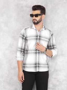 CRIMSOUNE CLUB - Mens White Checked Pure Cotton Shirt