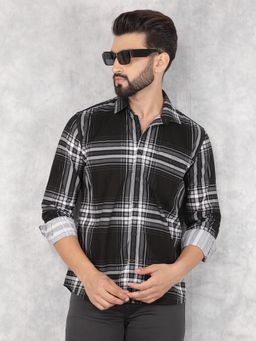 CRIMSOUNE CLUB - Mens Black Checked Pure Cotton Shirt