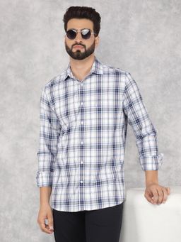 CRIMSOUNE CLUB - Mens Blue Checked Pure Cotton Shirt