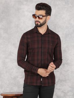 CRIMSOUNE CLUB - Mens Brown Checked Pure Cotton Shirt