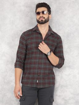 CRIMSOUNE CLUB - Mens Wine Checked Pure Cotton Shirt