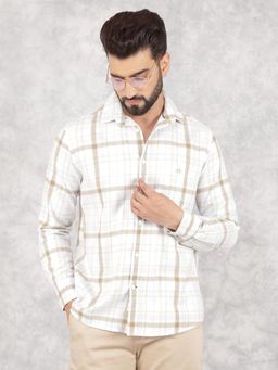 CRIMSOUNE CLUB - Mens White Checked Pure Cotton Shirt