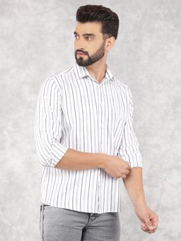 CRIMSOUNE CLUB - Mens White Vertical Stripes Pure Cotton Shirt