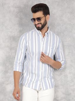 CRIMSOUNE CLUB - Mens Blue Vertical Stripes Pure Cotton Shirt