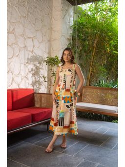 Beyond Tara - Beige Barcelona Square Neck Midi Dress