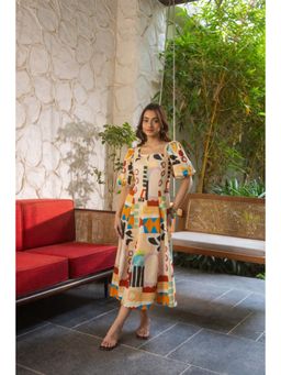 Beyond Tara - Rust Barcelona Square Neck Midi Dress with Sleeves