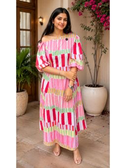 Beyond Tara - Pink Havana Midi Puff Dress