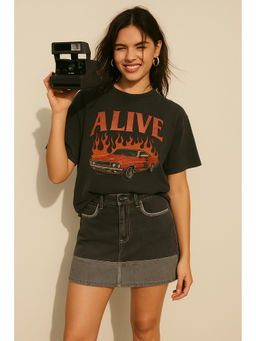 Belliskey - Women Grey Denim Above Knee Skirt