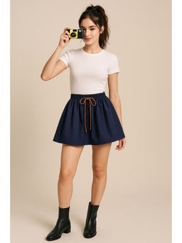 Belliskey - Women Blue Cotton Viscose Blend Above Knee Skirt