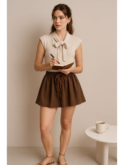 Belliskey - Women Brown Cotton Viscose Blend Above Knee Skirt
