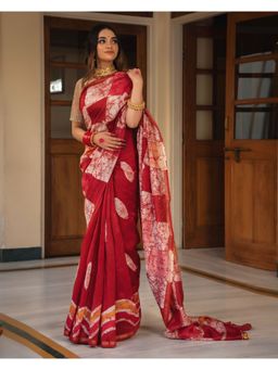 Mayurie - Mitali Chanderi Batik Print Saree with Unstitched Blouse, Wine
