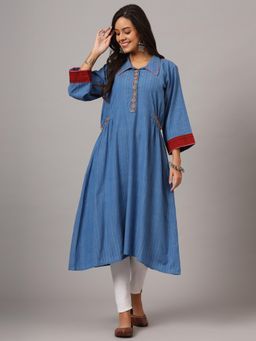 DART STUDIO - Blue Hand embroidered Collar Kurta