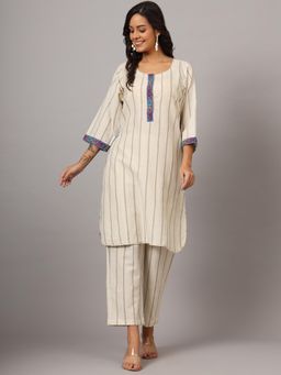 DART STUDIO - Beige Hand Embroidered Stripe Kurta