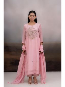Tatwa Designs - Blush Pink Faliing Star Anarkali Kurta with Pant and Dupatta (Set of 3)