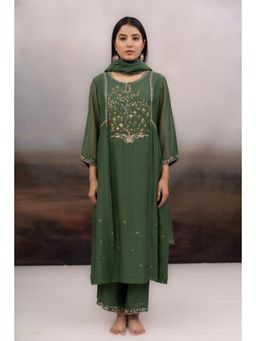 Tatwa Designs - Green Falling Stars Kurta with Pant and Dupatta (Set of 3)
