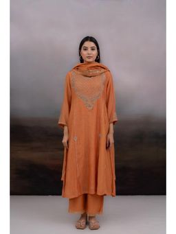 Tatwa Designs - Rust Orange Ambia Kurta with Pant and Dupatta (Set of 3)