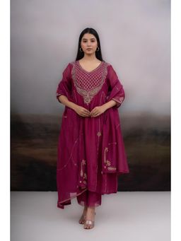 Tatwa Designs - Magenta Desert Palm Kurta with Pant and Dupatta (Set of 3)