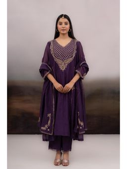 Tatwa Designs - Purple Ambia Anarkali Kurta with Pant and Dupatta (Set of 3)