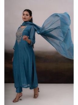 Tatwa Designs - Blue Patti Zardozi Kurta with Pant and Dupatta (Set of 3)