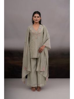 Tatwa Designs - Grey Matsya Kurta with Palazzo and Dupatta (Set of 3)