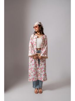 Maison Shefali - Linen Digital Print Summer White Shrug